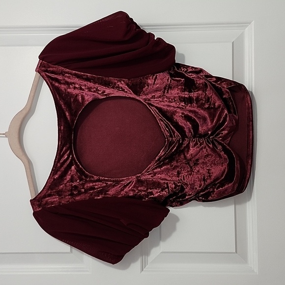 NWOT FREE PEOPLE INTIMATELY Burgundy Midnight mood velvet mesh sleeves c… - Picture 9 of 9